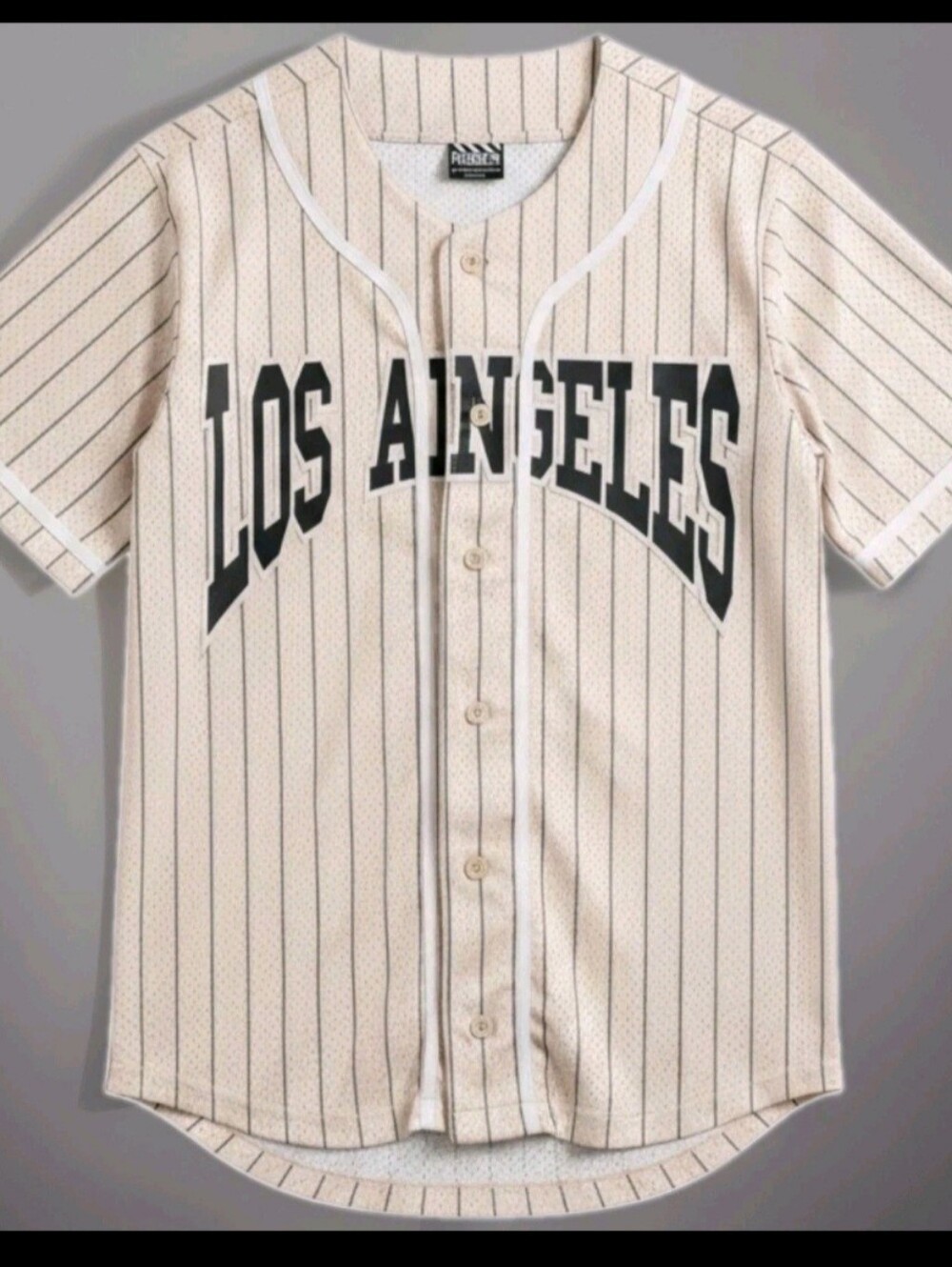 RGSTR Los Angeles Skeleton Hand Baseball Jersey Cream Pinstripe Mesh Small